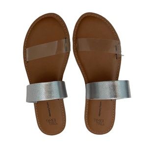 Time and Tru Clear and Silver Double Strap Sandals
